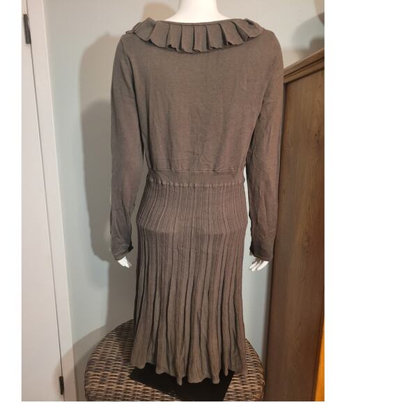 Max & Cleo Dark Olive Knit Ruffle Maxi Dress XL Coquette Modest Prairiecore - Picture 4 of 10